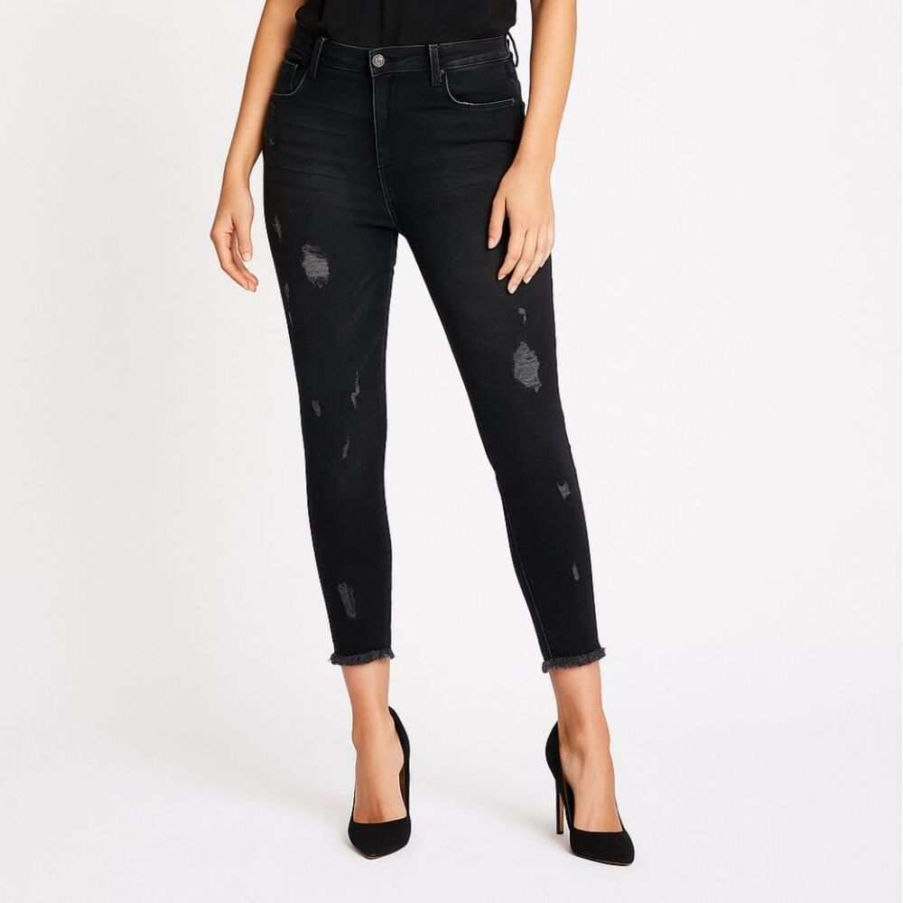 KanCan Estilo Distressed Skinny Leg Jeans Raw Hem Black 2XL